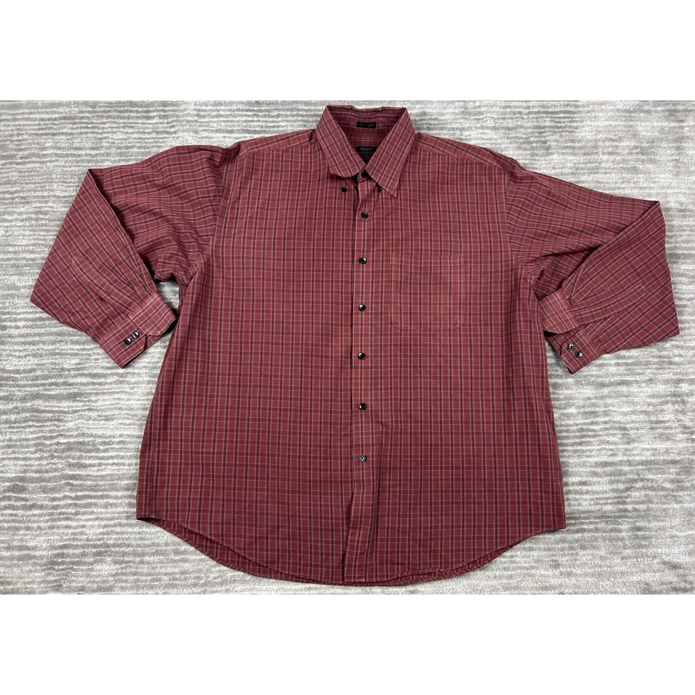 Van Heusen Shirt Mens XL Red Plaid Button up Long Sleeve Studio No Iron